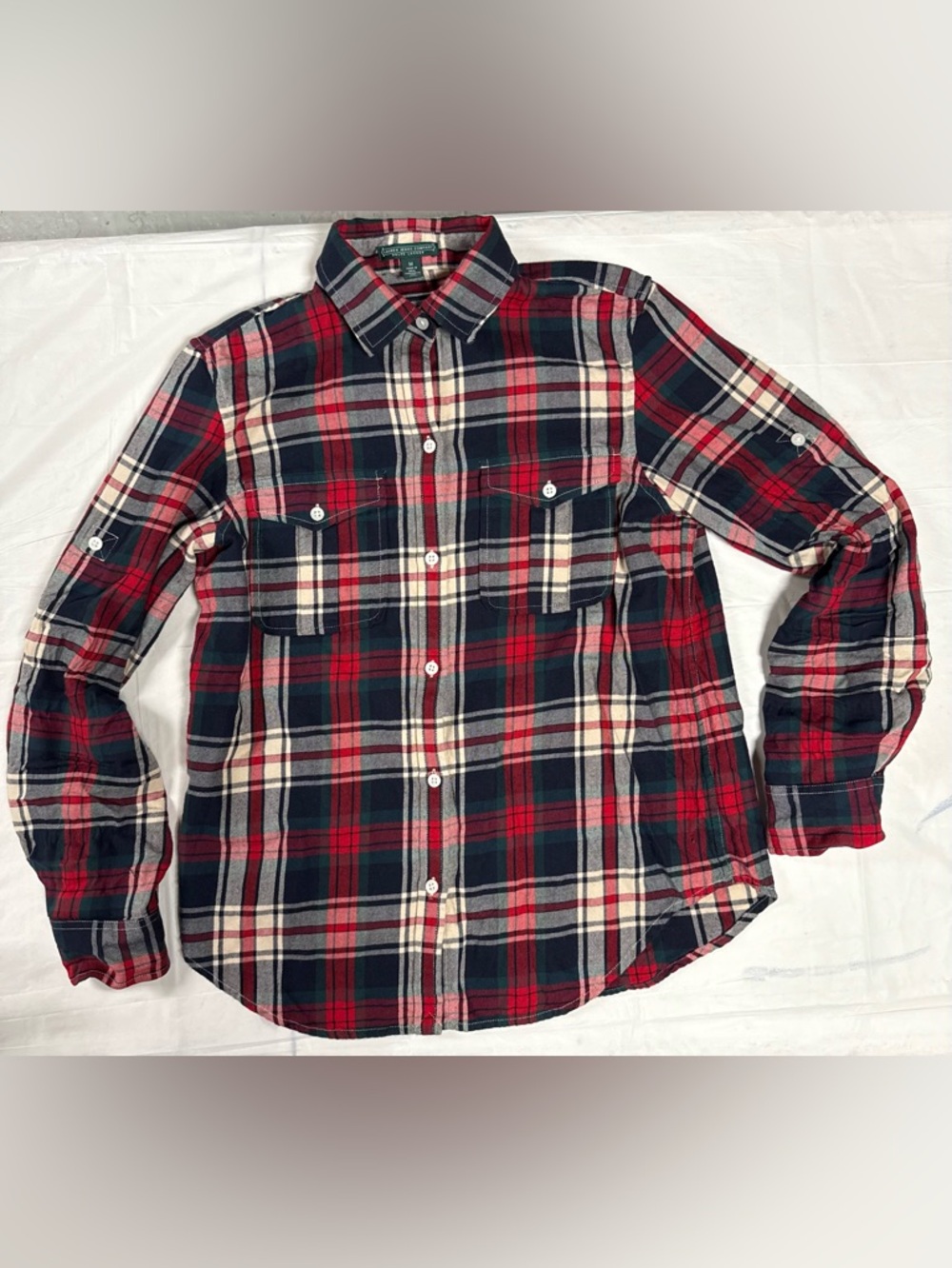 Lauren Jeans Co Ralph Lauren Plaid Flannel Shirt Medium Red Navy Cotton